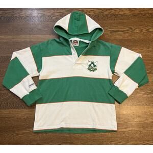 VTG Barbarian Rugby Wear Green White Stripe Ireland XS Colorblock Hoodie Shirt